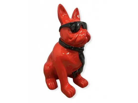 Statue Bouledogue Français cravate et lunette Rouge XL H-80cm