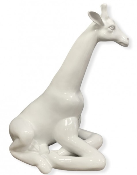 GIRAFE ASSISE EN RESINE 85 CM BLANCHE