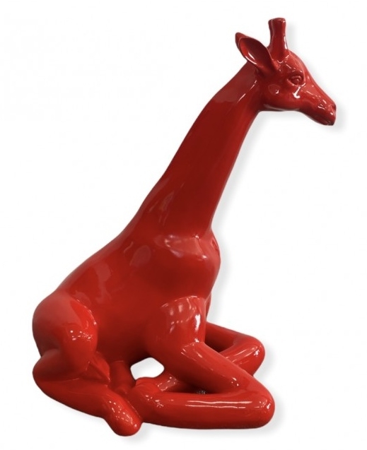 GIRAFE ASSISE EN RESINE 85 CM ROUGE