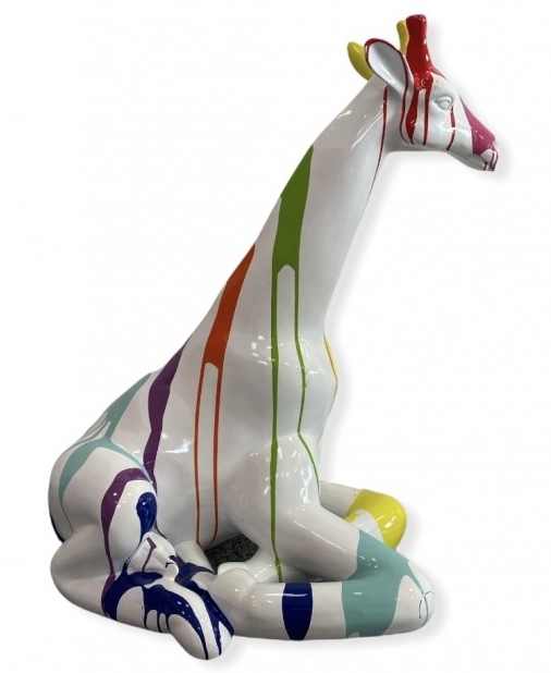 GIRAFE ASSISE EN RESINE 85 CM TRASH BLANC