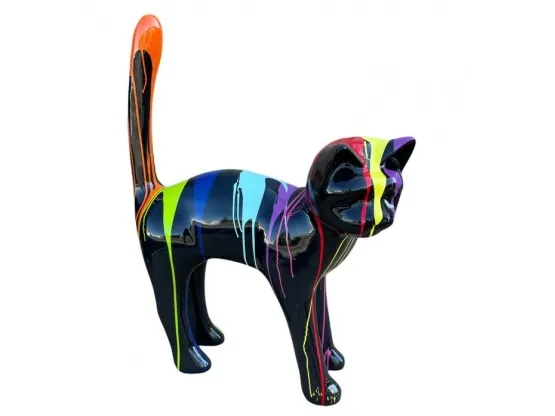 STATUE CHAT EN RESINE HT 105 CM NOIR MULTICOLORE