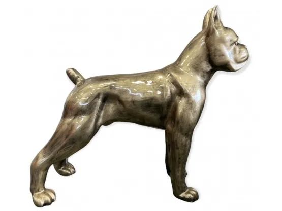 STATUE CHIEN BOXER EN RESINE 90 CM PLATINE GOLD