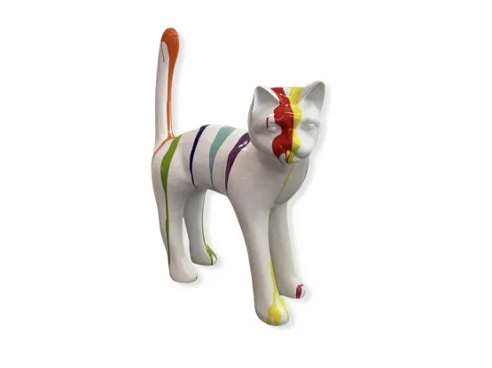 STATUE CHAT EN RESINE HT 105 CM BLANC MULTICOLORE