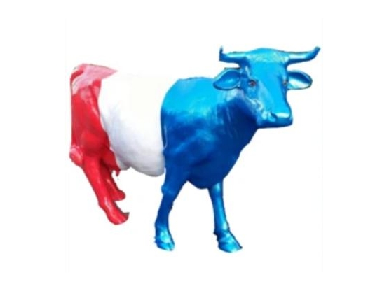 Statue en résine d'une vache grandeur nature BLEU/BLANC/ROUGE