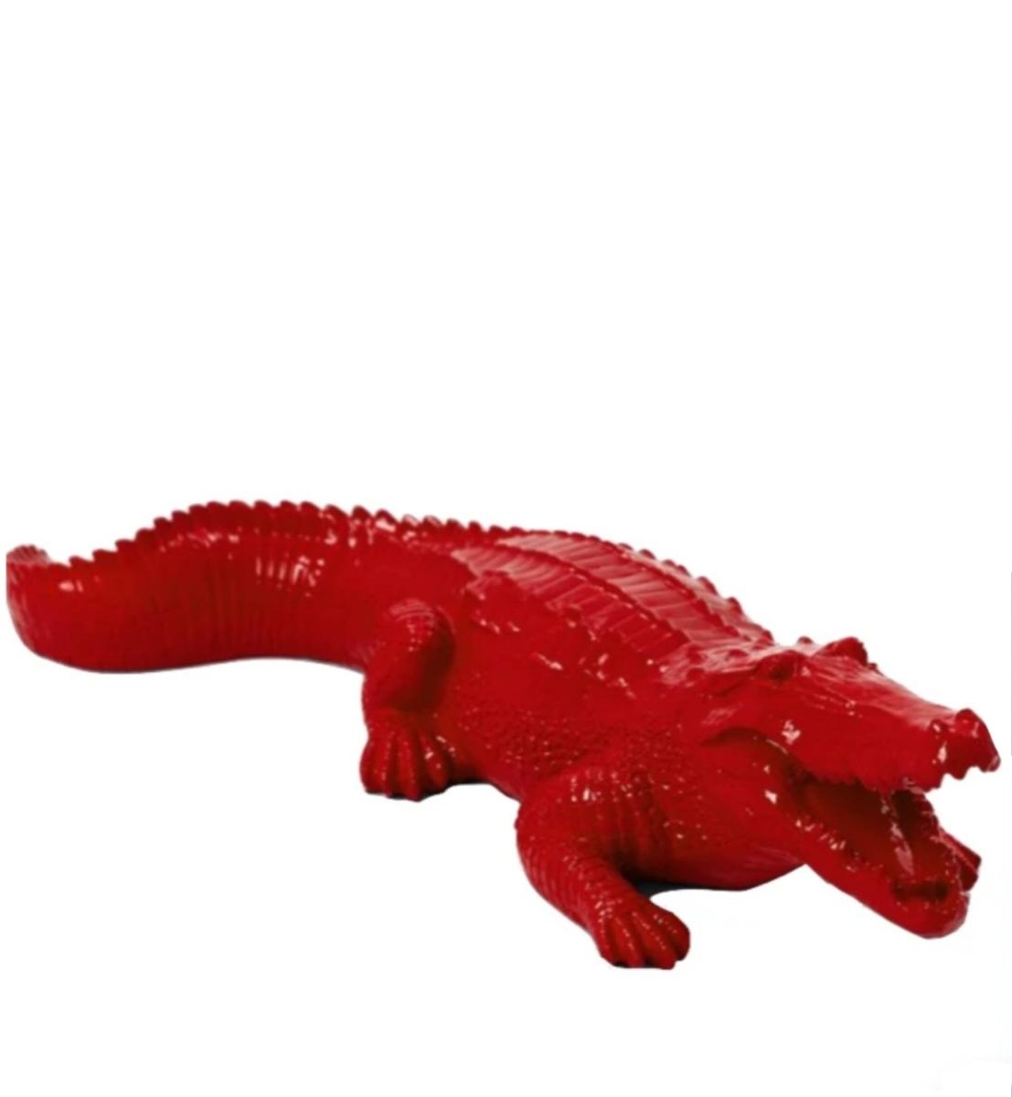 STATUE CROCODILE EN RESINE 70 CM ROUGE