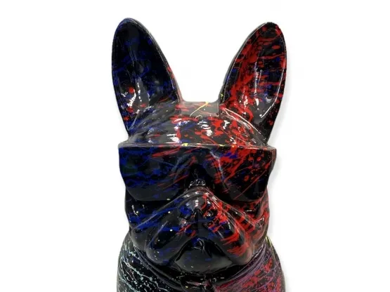 STATUE CHIEN BOULEDOGUE FRANCAIS 80CM - NOIR SPLASH
