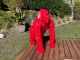 STATUE GORILLE EN RESINE ORIGAMI ROUGE XL
