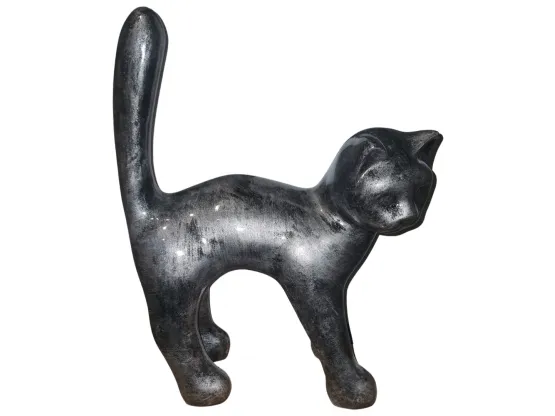 STATUE CHAT EN RESINE HT 45 CM PATINE NOIRE