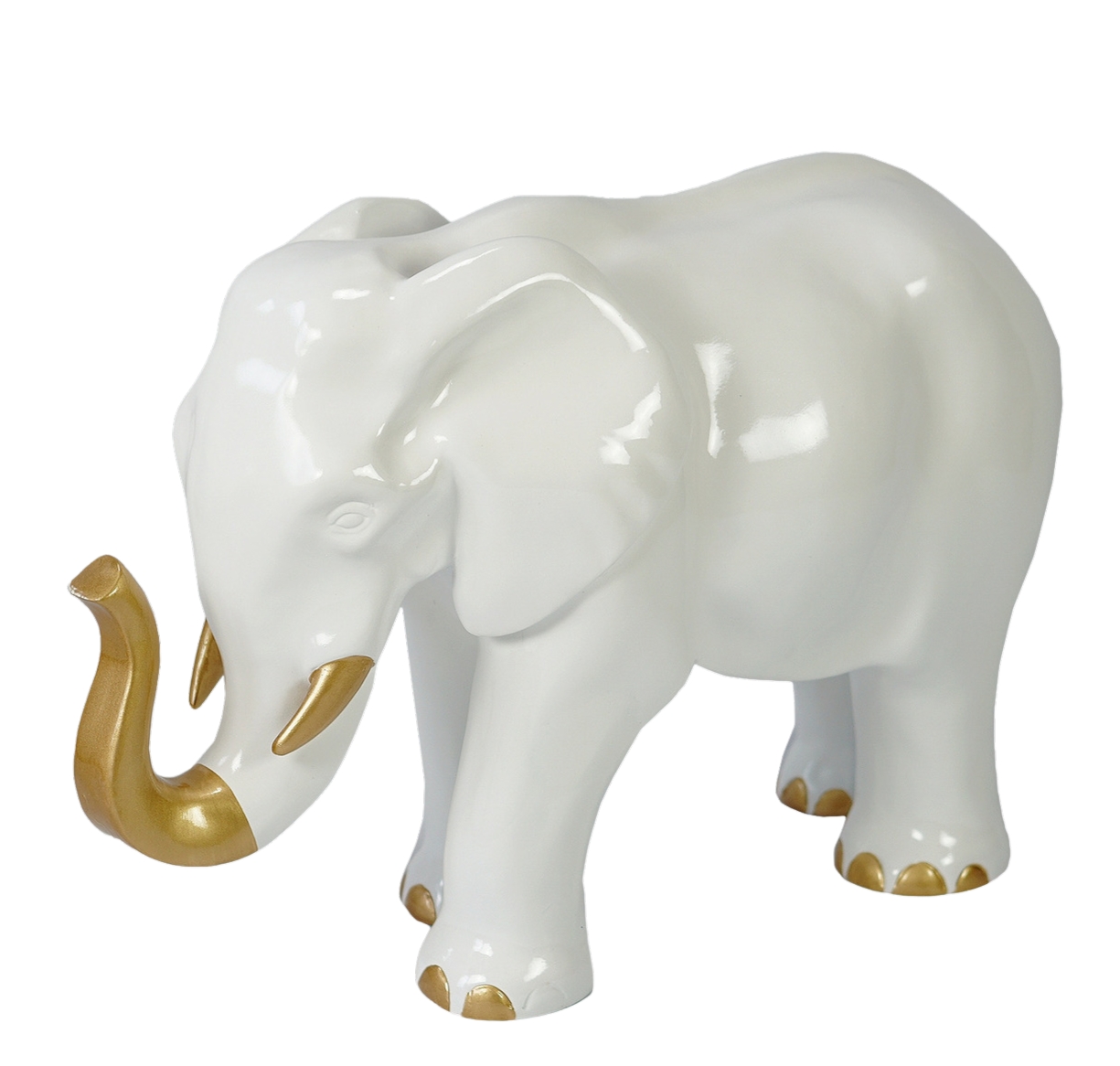 STATUE ELEPHANT EN RESINE BLANC ET OR