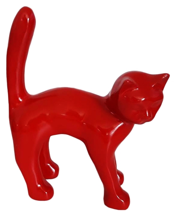 STATUE CHAT EN RESINE HT 45 CM ROUGE ET OR