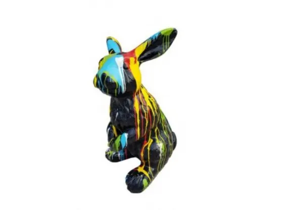 STATUE LAPIN EN RESINE HT 115 CM - NOIR MULTICOLORE