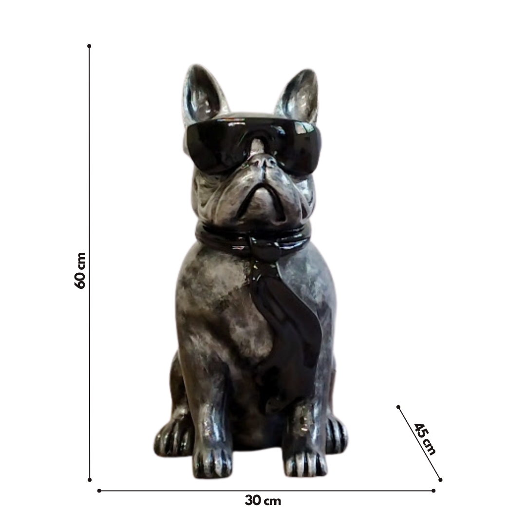 Statue Résine Bouledogue Français Avec Lunettes - Fond Blanc Splash - 18 Cm - Neuve