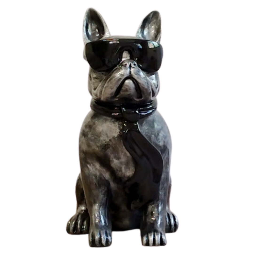 BOULEDOGUE LUNETTES CRAVATE EN RESINE H 60CM
