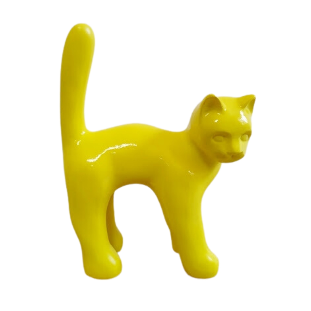 CHAT JAUNE MINI EN RESINE H 16,5CM