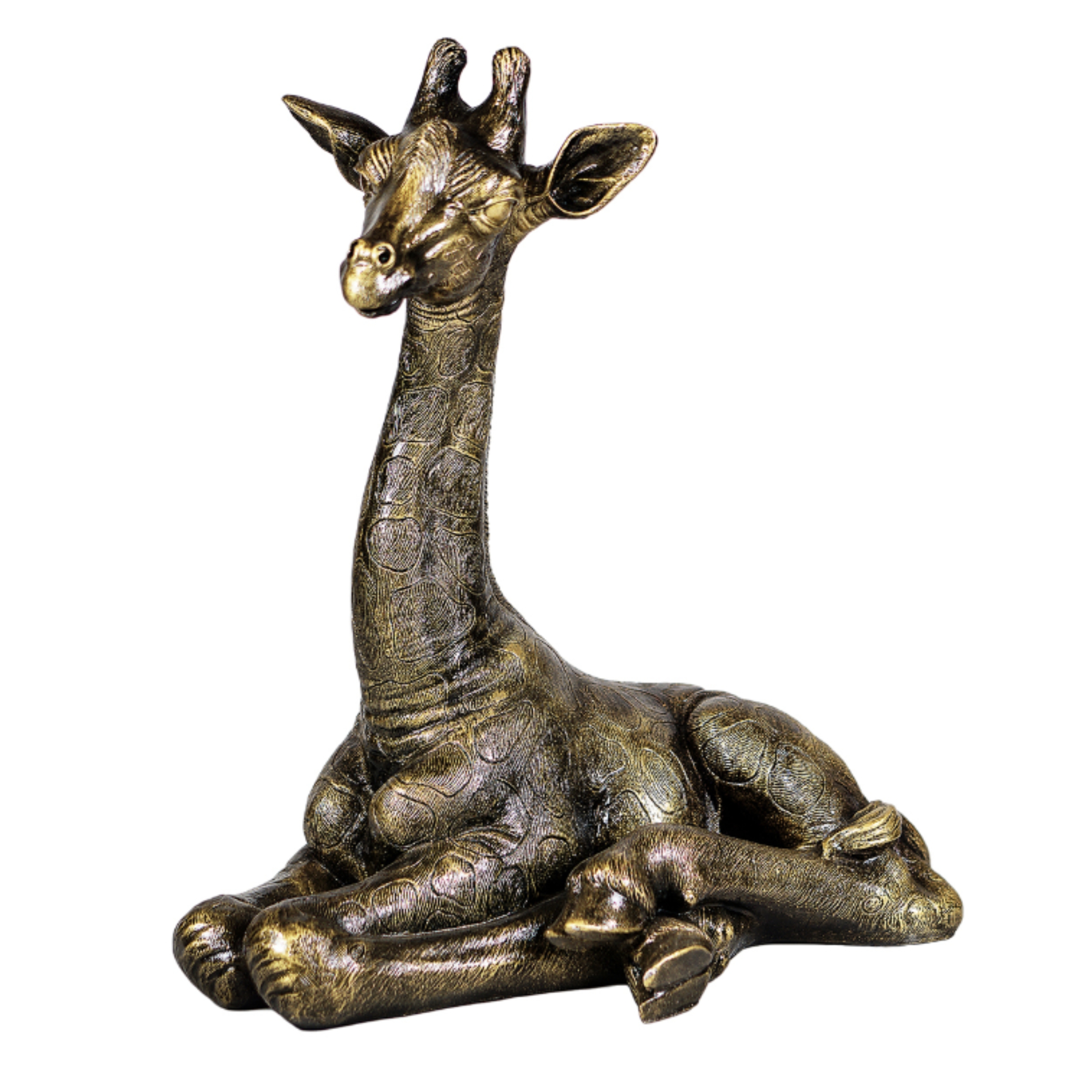 GIRAFE ASSISE EN RESINE 56 CM DORE NATURA