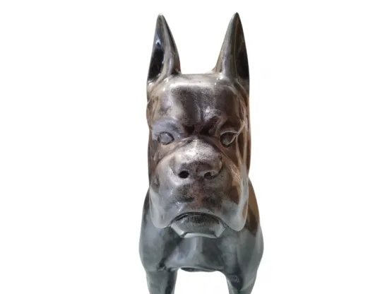STATUE CHIEN BOXER EN RESINE 90 CM PLATINE ARGENT