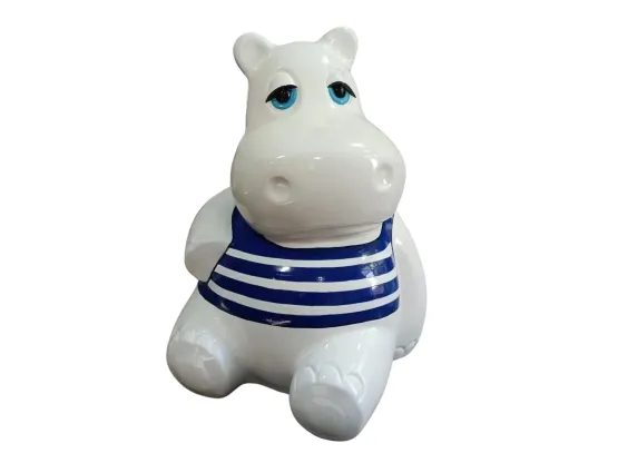 STATUE HIPPOPOTAME EN RESINE HT 50 CM MARINIERE BLEU OU ROUGE
