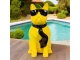 STATUE BOULEDOGUE FRANÇAIS EN RESINE ASSIS LUNETTES/CRAVATE JAUNE-NOIR 120 CM