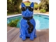 STATUE BOULEDOGUE FRANÇAIS EN RESINE ASSIS LUNETTES/CRAVATE BLEU-NOIR 120 CM