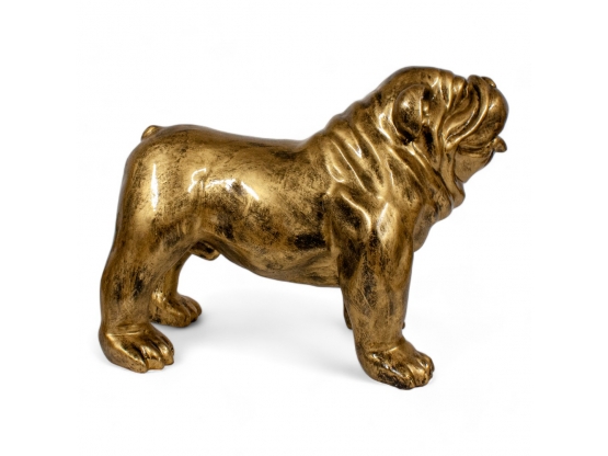 STATUE BOULEDOGUE ANGLAIS EN RESINE PATINÉ OR H 40 CM