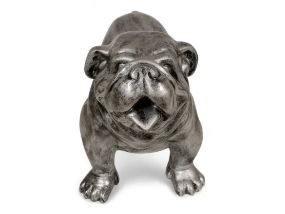 STATUE BOULEDOGUE ANGLAIS EN RESINE PATINÉ ARGENT H 45 CM