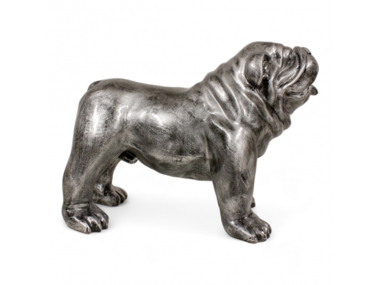 STATUE BOULEDOGUE ANGLAIS EN RESINE PATINÉ ARGENT H 40 CM
