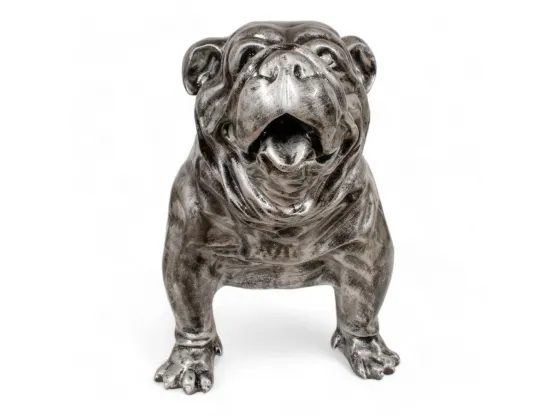 STATUE BOULEDOGUE ANGLAIS EN RESINE PATINÉ ARGENT H 68 CM