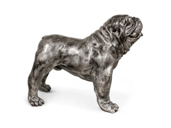 STATUE BOULEDOGUE ANGLAIS EN RESINE PATINÉ ARGENT H 68 CM