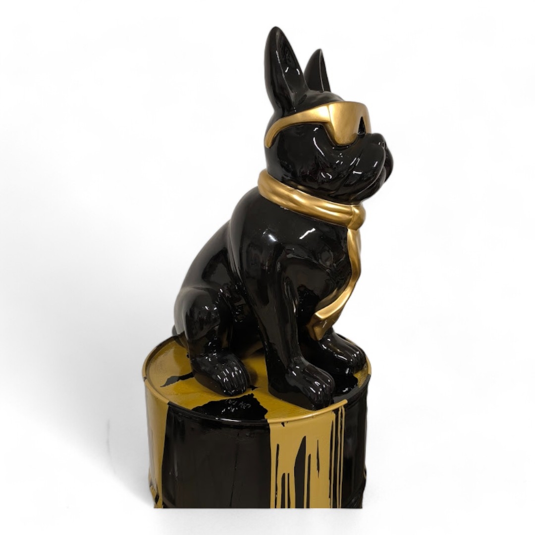 Grande Statue Bouledogue Français Résine - 85 Cm - Patine Acier