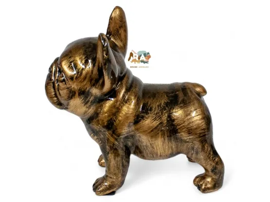 STATUE BOULEDOGUE FRANÇAIS EN RESINE PATINÉ OR 30 CM
