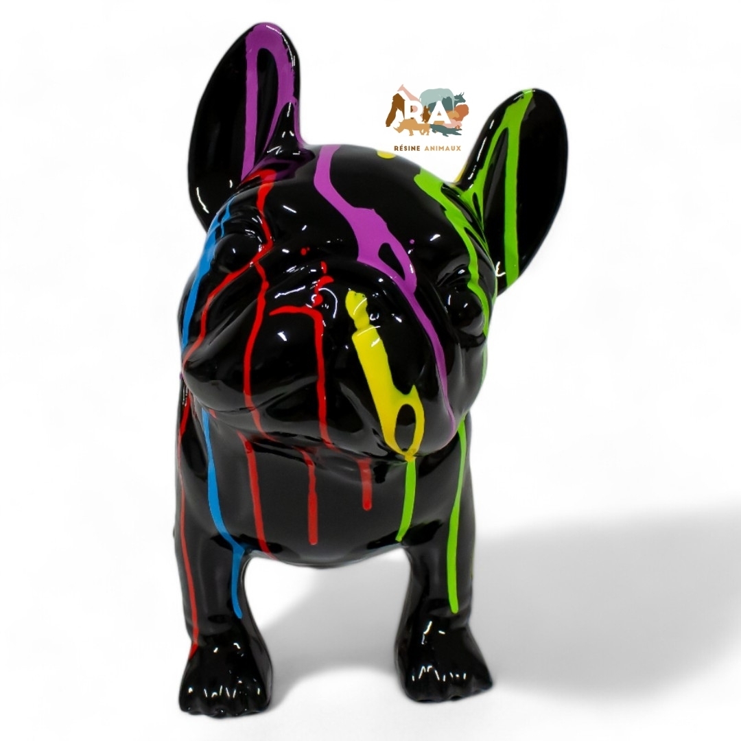 Statue chien bouledogue Français en résine patine acier 85 cm