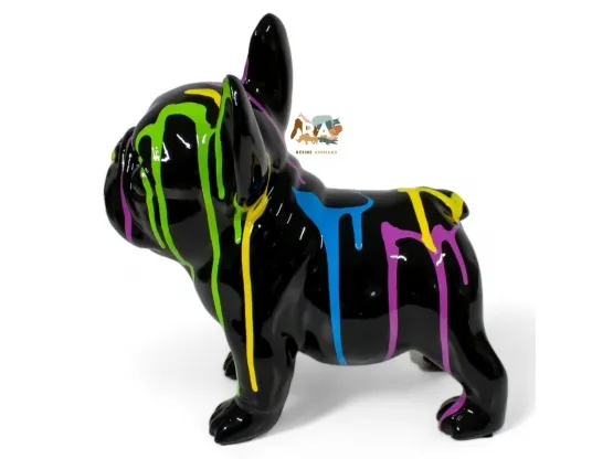 STATUE BOULEDOGUE FRANÇAIS EN RESINE TRASH NOIR 30 CM