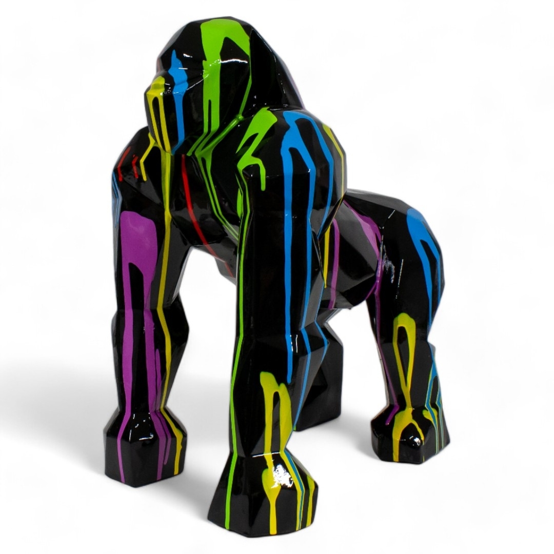 STATUE GORILLE ORIGAMI EN RESINE TRASH NOIR 50 CM