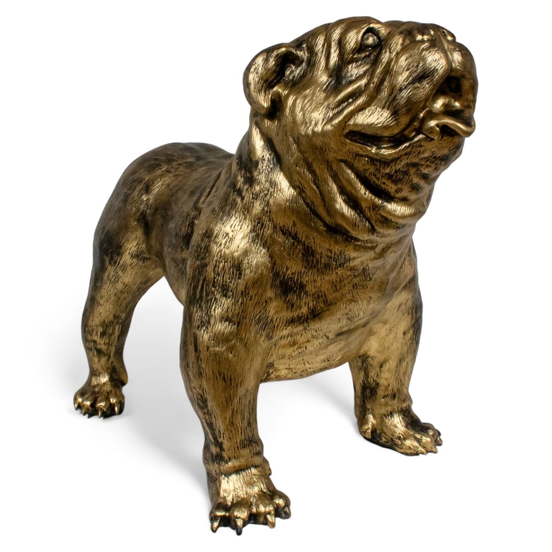 STATUE BOULEDOGUE USA EN RESINE PATINÉ OR 90 CM