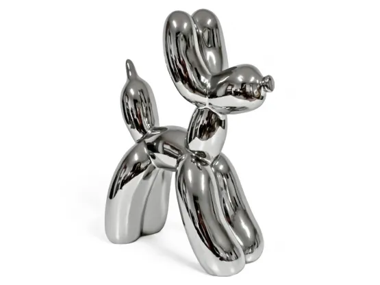 CHIEN BALLON EN CERAMIQUE ARGENT 50 CM