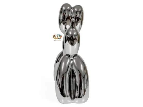 CHIEN BALLON EN CERAMIQUE ARGENT 50 CM