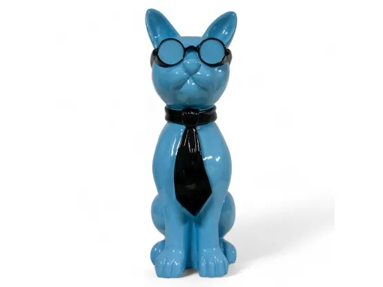 CHAT EN RESINE LUNETTES ET CRAVATE 80 CM