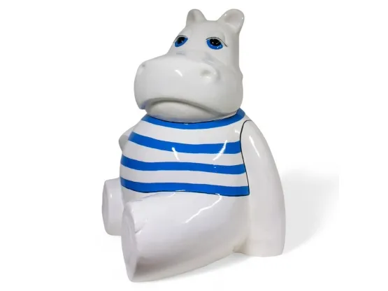 STATUE HIPPOPOTAME EN RESINE MARINIERE BLEUE HT 100 CM
