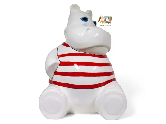 STATUE HIPPOPOTAME EN RESINE MARINIERE ROUGE HT 100 CM