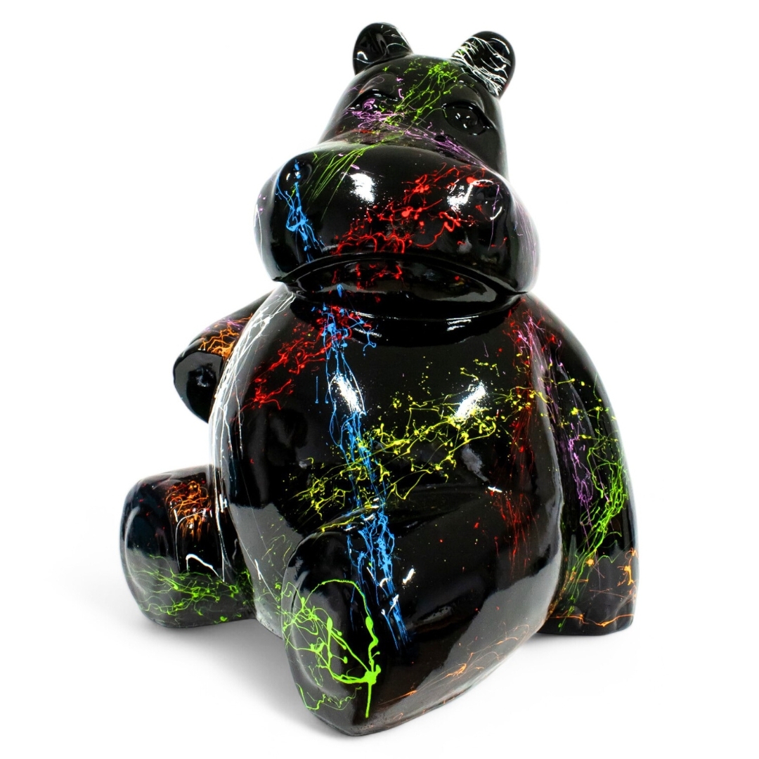 STATUE HIPPOPOTAME EN RESINE NOIR SPLASH HT 100 CM