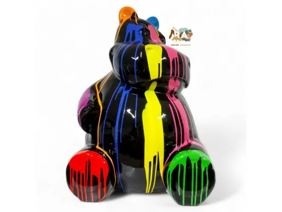 STATUE HIPPOPOTAME EN RESINE NOIR TRASH HT 100 CM