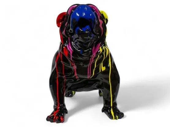 STATUE CHIEN BOULEDOGUE ANGLAIS EN RESINE NOIR TRASH 90 CM