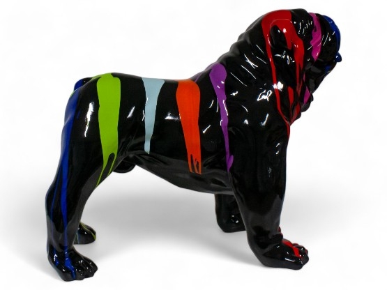 Statue en résine d'un chien Bulldog Or/Argent Trash noir | Déco et Artisanat