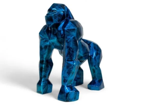 GORILLE ORIGAMI EN RESINE BLEU PATINÉ 50 CM