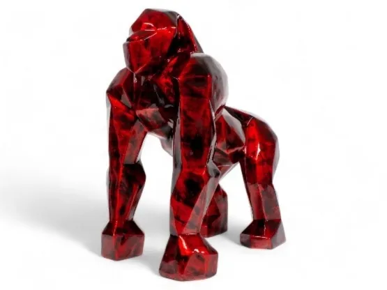 GORILLE ORIGAMI EN RESINE ROUGE PATINÉ 50 CM