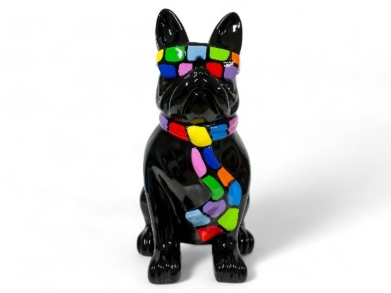 BOULEDOGUE FRANÇAIS EN RESINE LUNETTES/CRAVATE NOIR-SMARTIES 80 CM