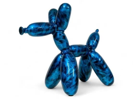 CHIEN BALLON EN RESINE BLEU PATINÉ 65 CM