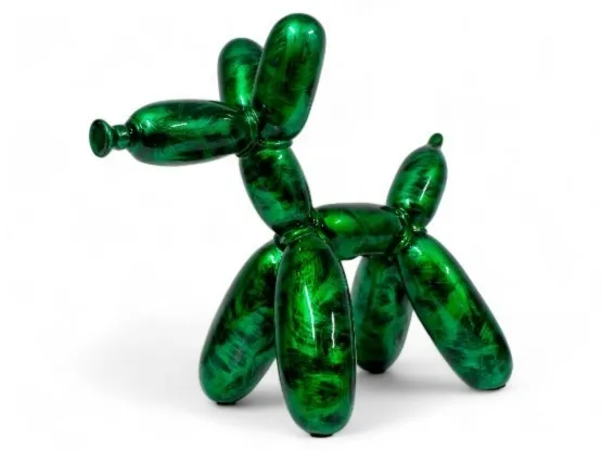 CHIEN BALLON EN RESINE VERT PATINÉ 65 CM