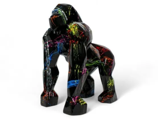 GORILLE ORIGAMI EN RESINE NOIR SPLASH 50 CM