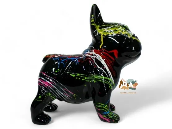 STATUE BOULEDOGUE FRANÇAIS EN RESINE SPLASH NOIR 30 CM